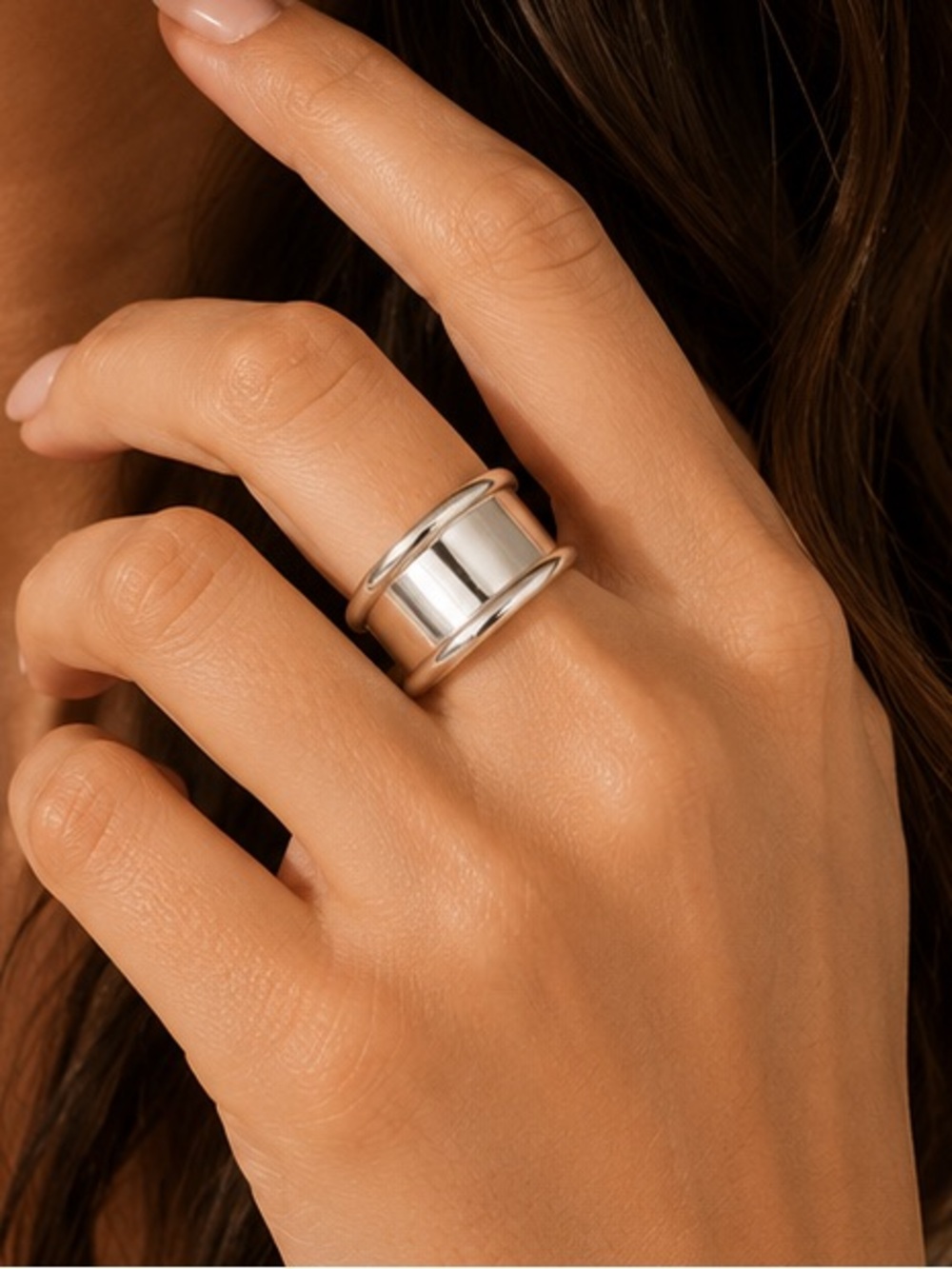 Sterling Silver Wide Band Ring - Silver